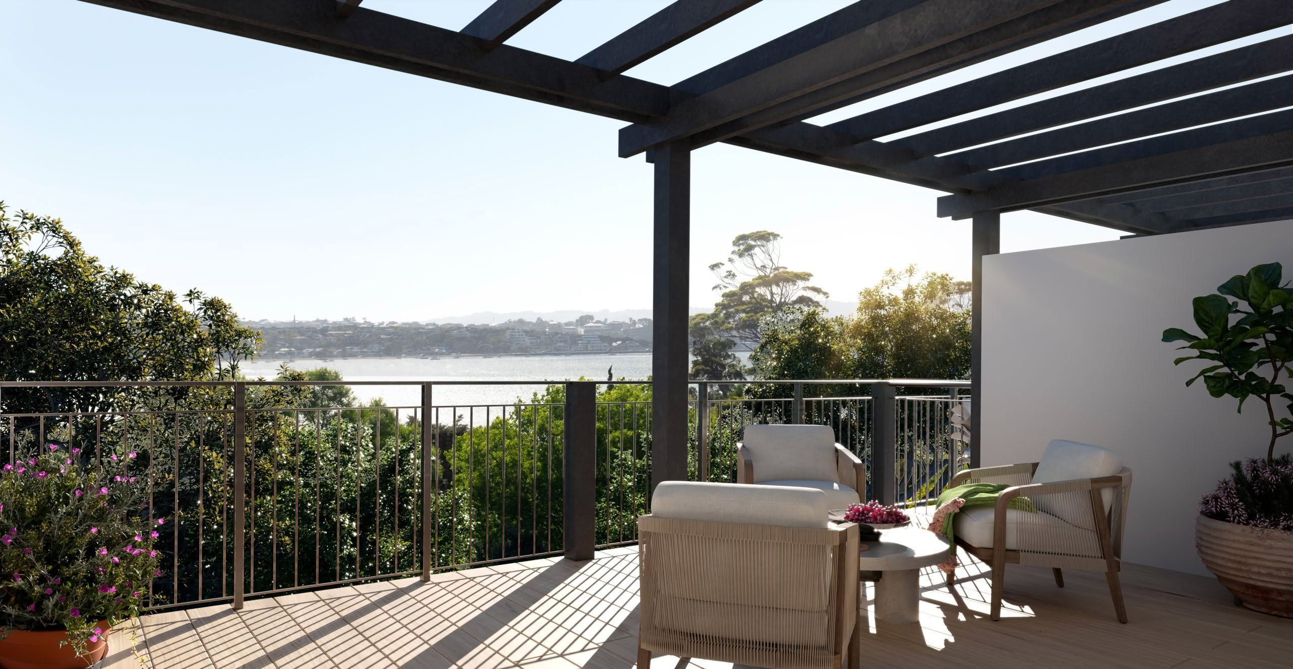 Balcony outlook from a Glen Firth villa over the village grounds